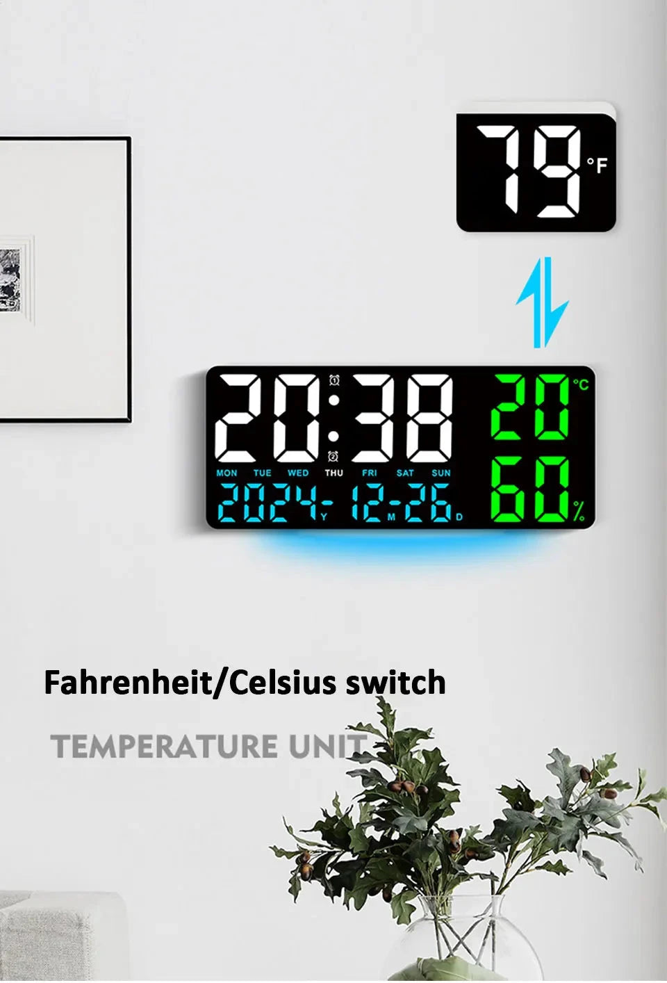 Digital Wall Clock with Atmosphere Lights Remote Control TEMP Humidity Display LED Large Table Clock Multifunctional Alarm Clock