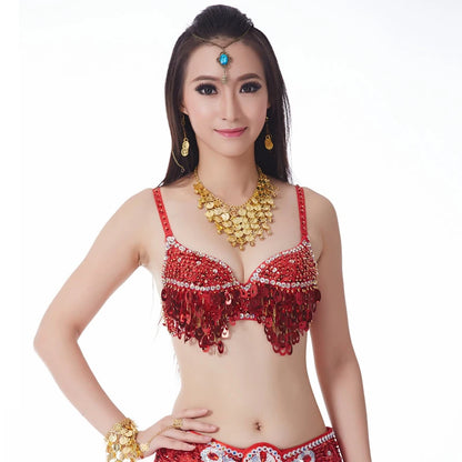 Sexy Women's Beaded Grape Shape Sequins Embellished Chrysanthemum Bra B/ C Cup Belly Dance Underwear Push-up  Dancing Lasdy Top