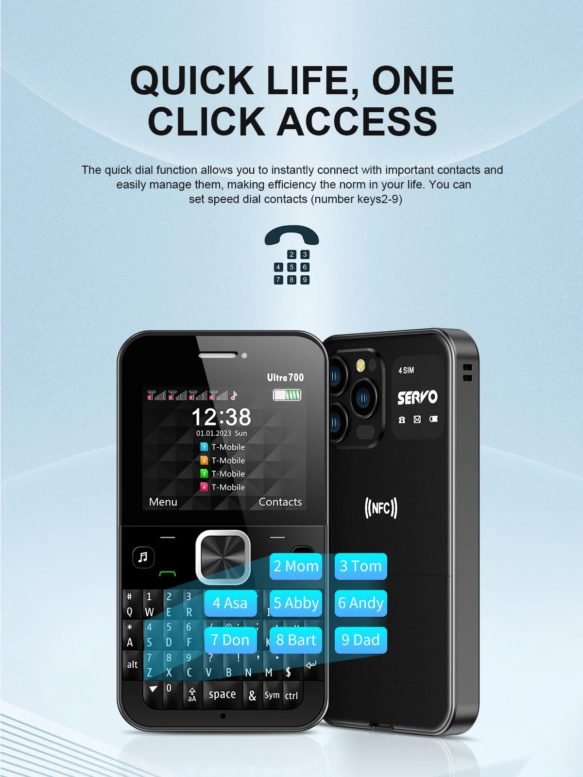 SERVO 4 SIM Card 4 Standby QWERTY Keyboard Mobile Phone Speed Dial Blacklist FM Radio Flashlight 2G GSM Cellular Cellphone TypeC