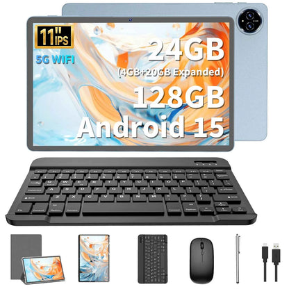 2025 Relndoo 11 Inch Android 15 Tablet , 24GB(4+20 Expanded) RAM+128GB ROM, IPS HD Screen, 5G WiFi, T615 Processor, GPS, Type C
