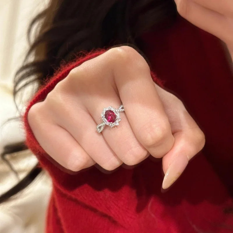 Vintage vintage Court style luxury ruby engagement ring silver 925 inlaid diamond simple red rings for women fine jewelry gift