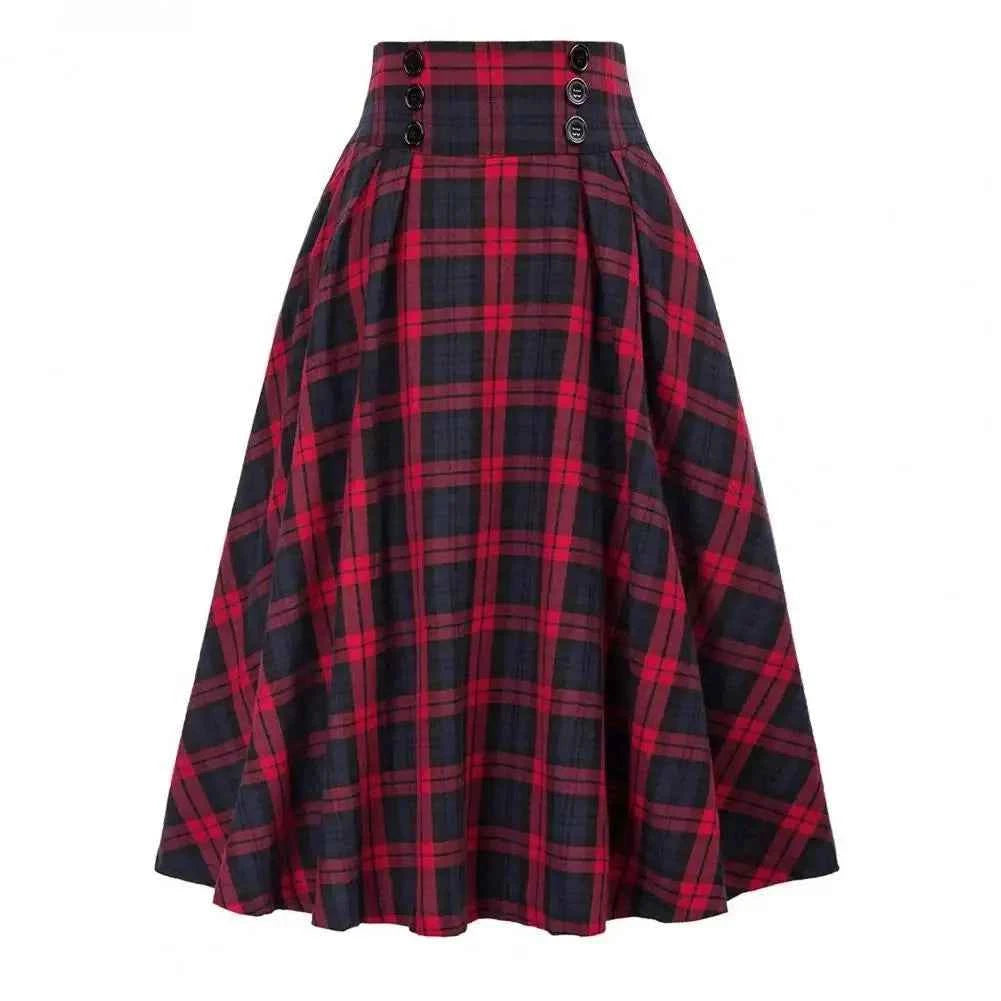 High Waist Plaid Swing Skirt Faionable Large Flounce Midi Skirt Women's Premium Clothing A-Line Silhouette Umbrella Skirt