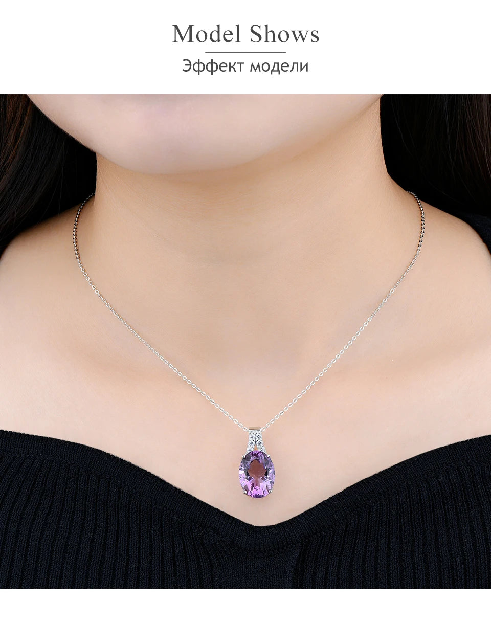 Natural Amethyst Sterling Silver S925 Rhodium Plated 8.5 Carats Genuine Birthstone Big Size Quarts Birthday Gift for Women