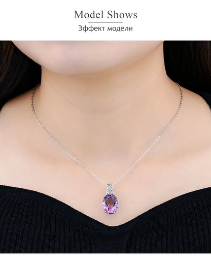 Natural Amethyst Sterling Silver S925 Rhodium Plated 8.5 Carats Genuine Birthstone Big Size Quarts Birthday Gift for Women