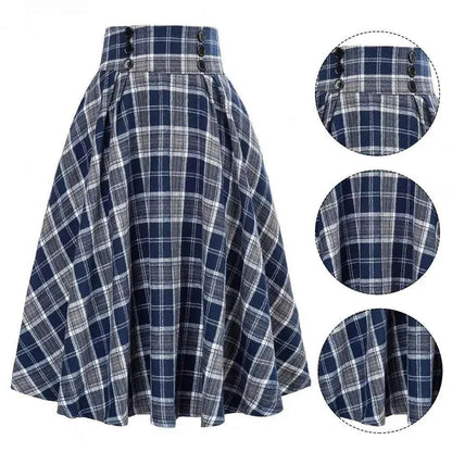 High Waist Plaid Swing Skirt Faionable Large Flounce Midi Skirt Women's Premium Clothing A-Line Silhouette Umbrella Skirt