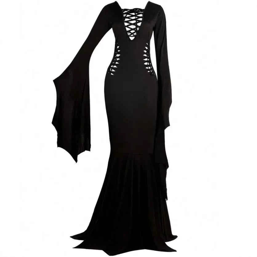 Plus Size Women Fashion Halloween Slimming Long Sleeve  Dress Ladies Sexy Bat Sleeve Fishtail Dress Women's Witch Party Dress