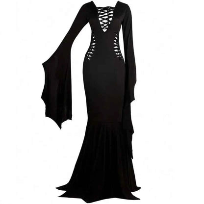 Plus Size Women Fashion Halloween Slimming Long Sleeve  Dress Ladies Sexy Bat Sleeve Fishtail Dress Women's Witch Party Dress
