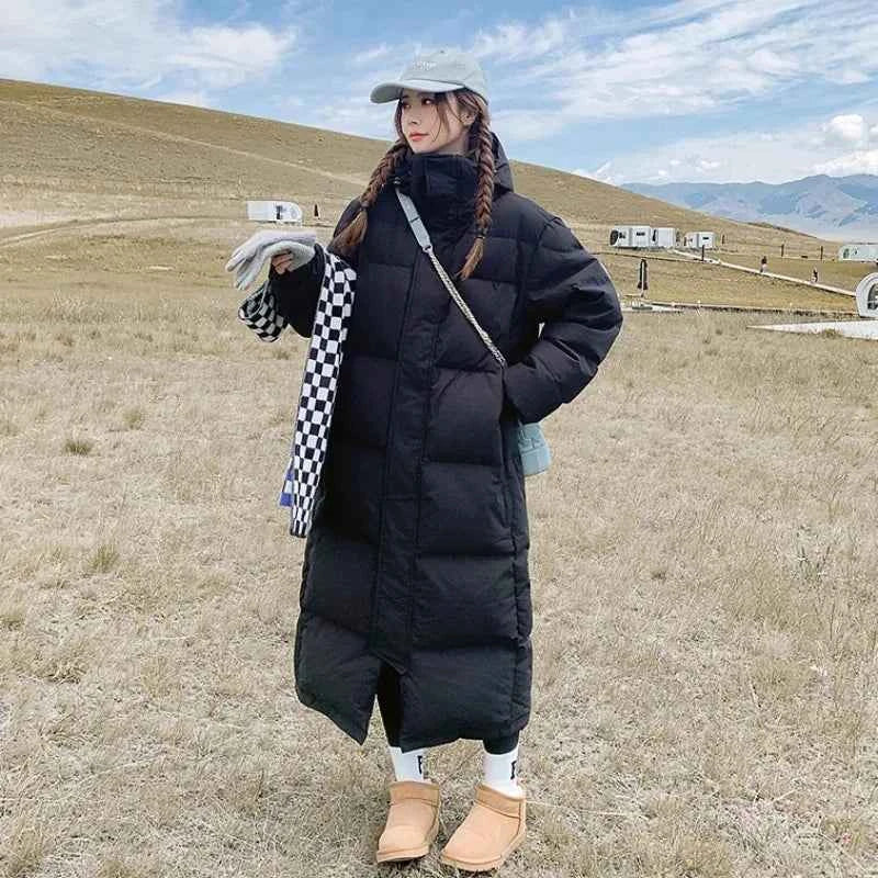 Mid drama down cotton jacket for women, slim fit cotton jacket for women, over the knee 2025 new thick cotton jacket jacket for