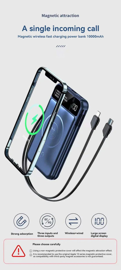 Xiaomi 50000mAh Portable Wireless Charging Power Bank Magnetic Charging Built-in Wire Mobile Phone Battery For Iphone Samsung - AMULET RING STORE