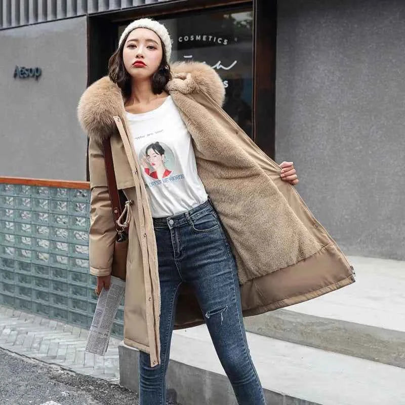 Winter Jacket 2025 New Women Parka Clothes Long Coat Wool Liner Hooded Jacket Fur Collar Thick Warm Snow Wear Padded Parka 6XL