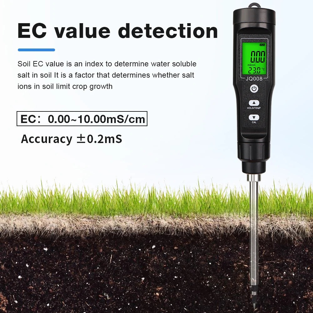 2 In 1 Soil EC Meter Handheld Digital Soil Tester Multifunction EC Temp Detector Backlit Soil EC Analyzer for Garden Greenhouse - AMULET RING STORE