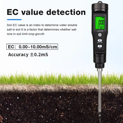 2 In 1 Soil EC Meter Handheld Digital Soil Tester Multifunction EC Temp Detector Backlit Soil EC Analyzer for Garden Greenhouse - AMULET RING STORE