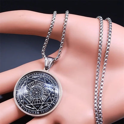 Seal of Seven Archangels Medal Stainless Steel Glass Necklace AMULET RING STORE