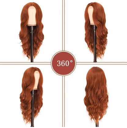 Auburn Wig for Women, 26 Inch Long Auburn Wavy Wigs for Women, Natural Looking Cooper Red Wig, Heat Resistant Synthetic Hair Wig - AMULET RING STORE