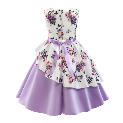 2025 New Girls' Dress - Sleeveless Bow Peplum Dress - Lace Princess Dress - National Day Party Children's Dress