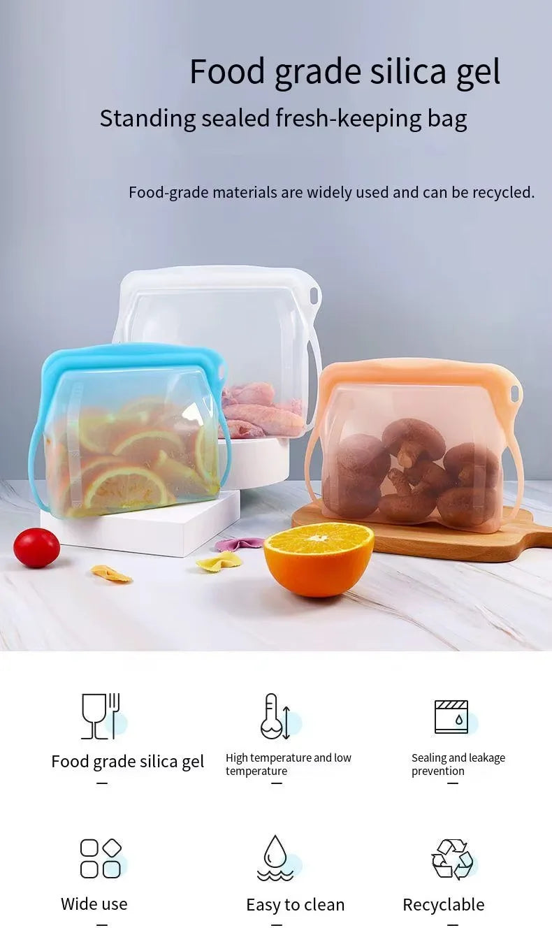 Silicone Zipper Bag,Kitchen Fresh-keeping Bags for Fruits and Vegetables,Portable Self-sealing Storage Bag for Daily Necessities - AMULET RING STORE