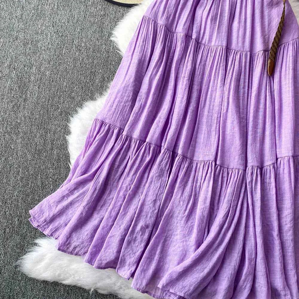 White High Waist A-Line Midi Skirt Women's Summer Casual Flared Cake Skirt Korean Sle Baking Poer Skirt for Young Women