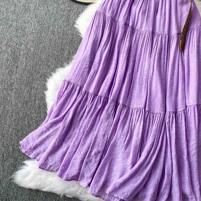 White High Waist A-Line Midi Skirt Women's Summer Casual Flared Cake Skirt Korean Sle Baking Poer Skirt for Young Women