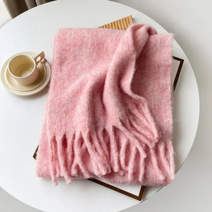 Korean Version Stylish Solid Scarf Women Men Autumn Winter Wool Blend Soft Pulled Mufller Female Male Versatile Pink Shawl Girl
