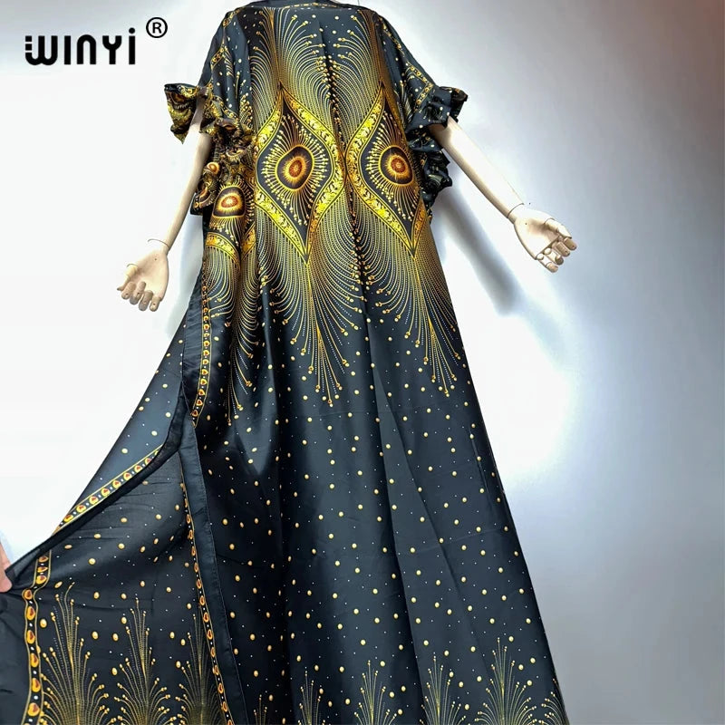 WINYI summer boho evening dress dubai luxury Female loose Print kaftan muslim woman clothing holiday beach dress fashion Caftan - AMULET RING STORE