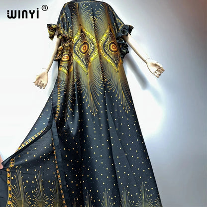 WINYI summer boho evening dress dubai luxury Female loose Print kaftan muslim woman clothing holiday beach dress fashion Caftan - AMULET RING STORE