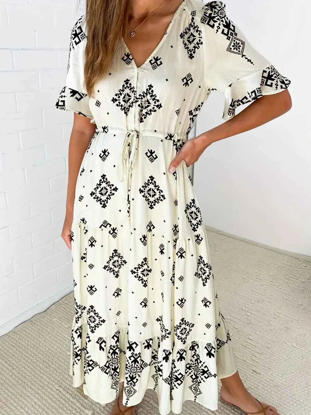 Plus Size Womens Summer Loose Boho Flowy Wrap V Neck 3/4 Sleeve Floral Print Slit Beach Wedding Guest Long Maxi Dresses Vistidos