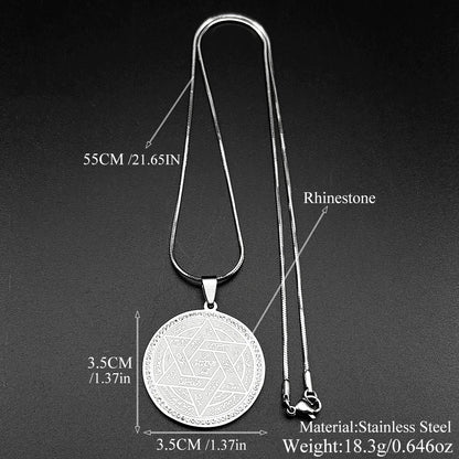 Jewish Star of David Arabic Pendant Necklace for Women Men Stainless Steel Gold Color Rhinestones Solomon Seal Chain Jewelry