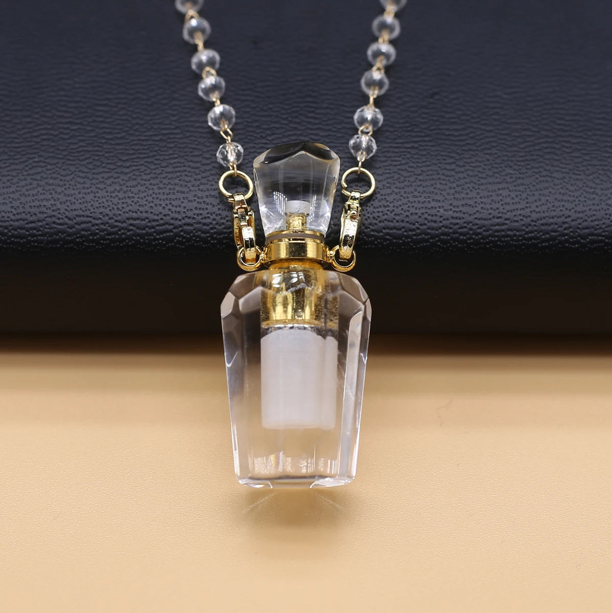 Natural Clear Quartz Stone Essential Oil Diffuser Pendant Stone Bead Chain Perfume Bottle Pendant Necklace Women Jewelry Party - AMULET RING STORE