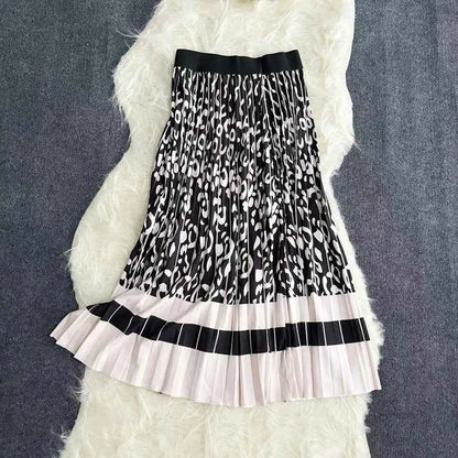 Autumn Skirts Womens New Vintage Floral Print Pleated Skirt Elastic High Waist Casual Midi Skirt Women Clothes Jupe