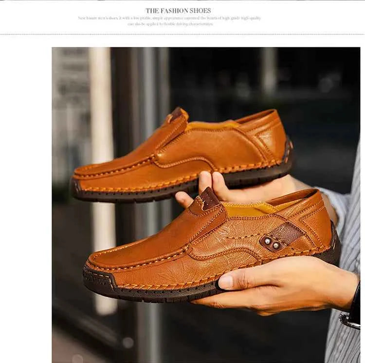New Handmade Leather Men Shoes Casual Comfortable Men Loafers Slip On Leather Shoes Men Flats Hot Sale Outdoor  Walking Shoes