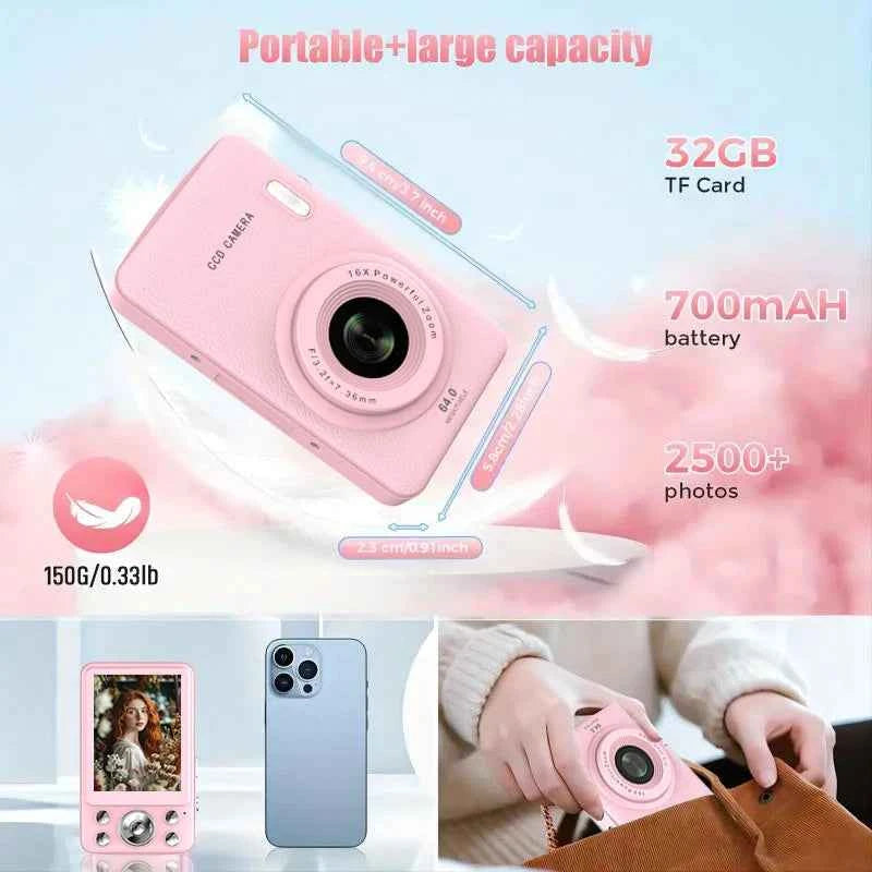 W&O Q3 Mini Digital Photo Camera 48MP 1080P 16X Zoom Child Point and Shoot Vlogging Cameras Vintage Portable Video Photocamera