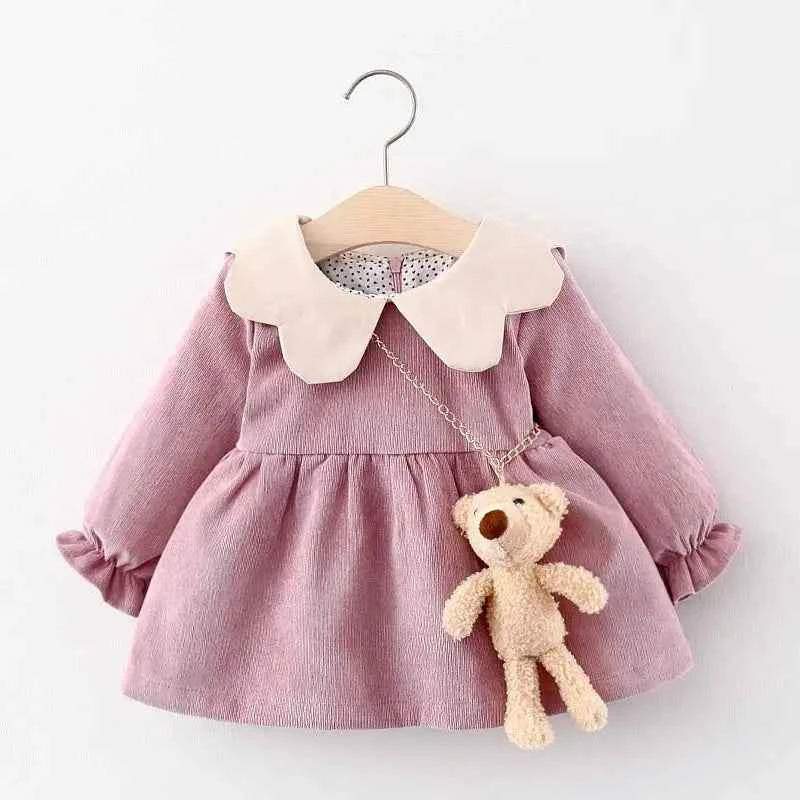 Bear Leader Newborn Bebes Princess Dresses Autumn Christmas Fashion Infant Girl Ruffles Costume Vestidos Cute Bear Bags 0-2Y