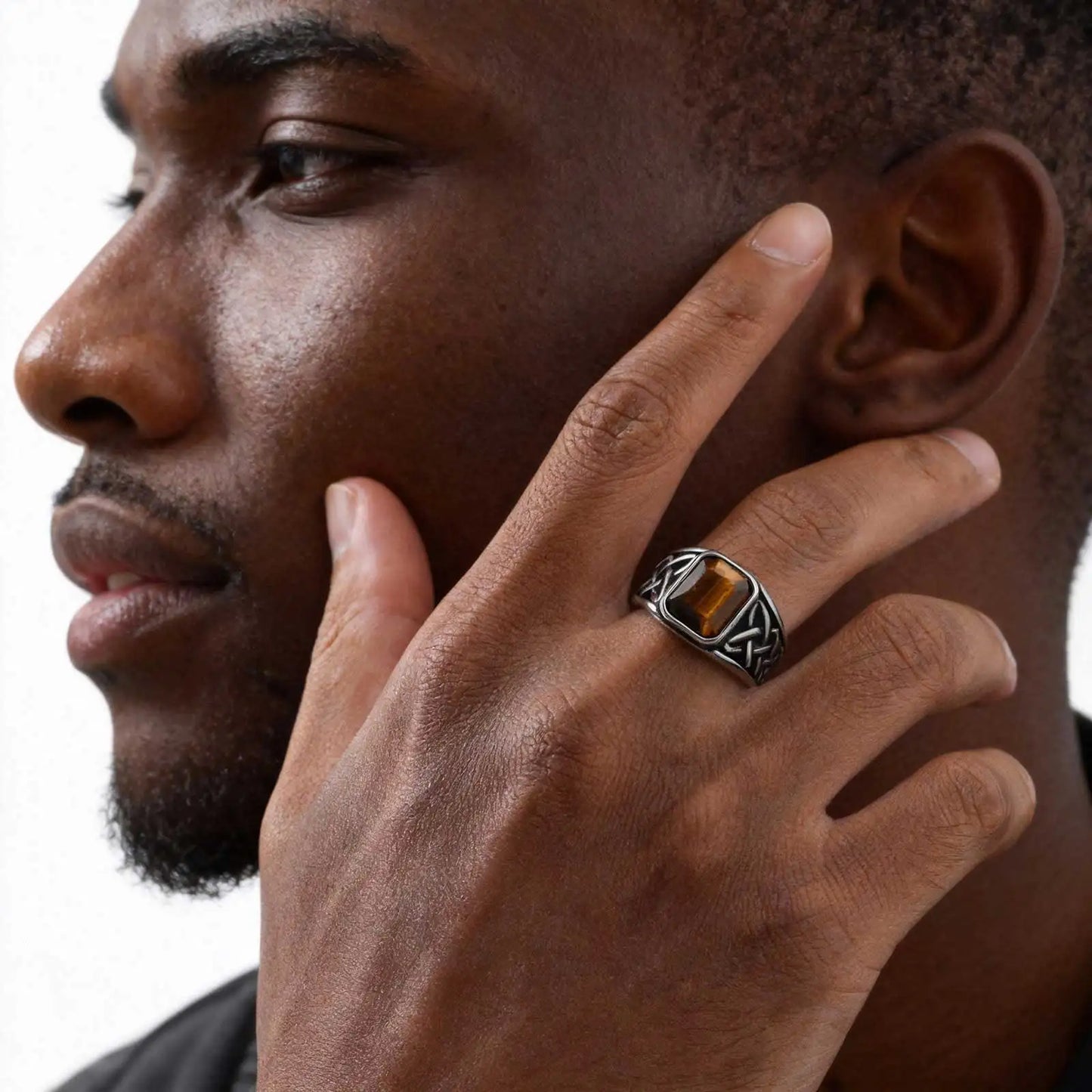 Punk Viking Knot Rings for Men,Vintage Square Natural Stone Signet Ring,Retro Ethnic Rock Jewelry Gift