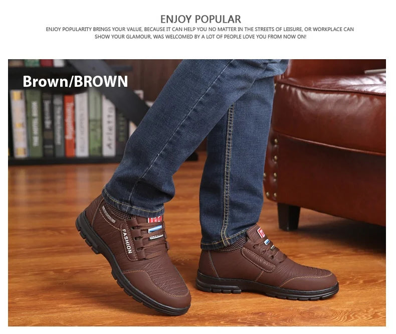 FUQIAO Hot Fur Men's Casual Shoes Warm Flats British Style Leather Footwear Comfort Non-slip Winter Boots Men Plus Size 46