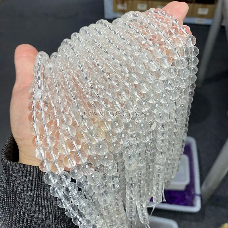 5A Natural Rock Quartz Beads Round Loose Spacer White Crystal 4 6 8 10 12MM Pick Size For Jewelry Making Bracelet Necklace - AMULET RING STORE