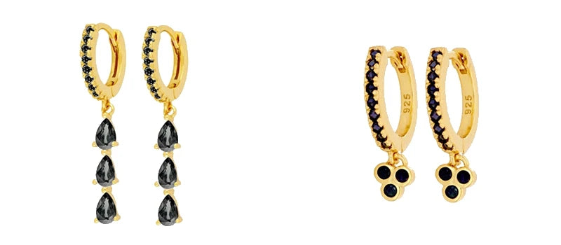 925 Sterling Silver Needle Fashion Round Pendant Small Earrings Luxury Gold Hoop Earrings for Women Premium Black Jewelry Gifts - AMULET RING STORE