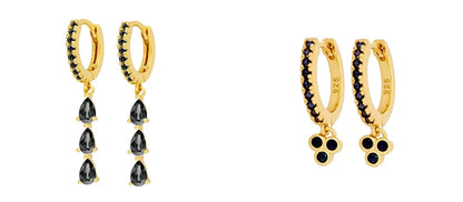 925 Sterling Silver Needle Fashion Round Pendant Small Earrings Luxury Gold Hoop Earrings for Women Premium Black Jewelry Gifts - AMULET RING STORE