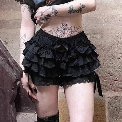 AltGoth Mall Goth Lolita Lace Shorts Women Aesthetic Cute Sweet Bow Patchwork Shorts Y2k E-girl Emo Alternative Kawaii Outfits