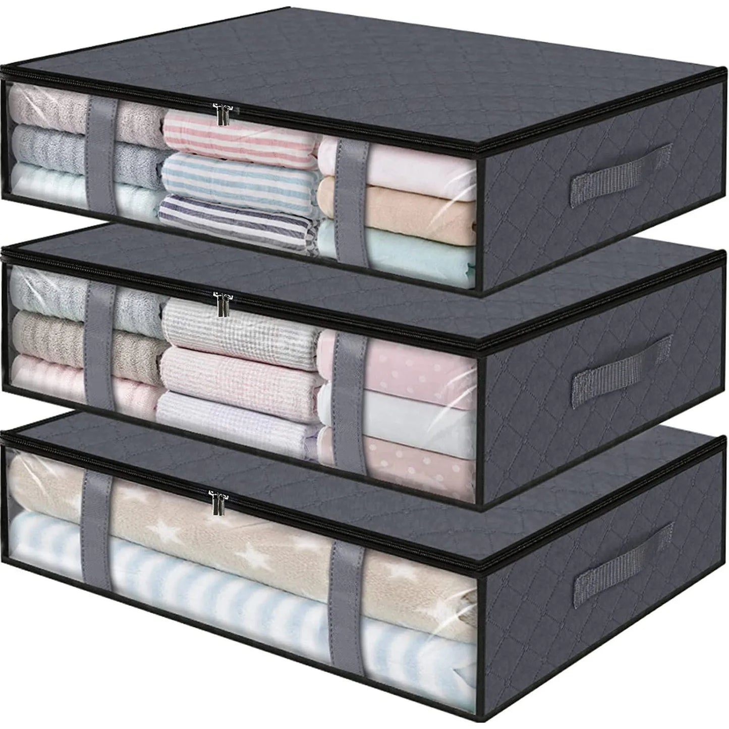 Foldable Under Bed Storage Containers with Clear Window Underbed Toy Organizers and Clothing Storage Bags Closet Storage Bins - AMULET RING STORE
