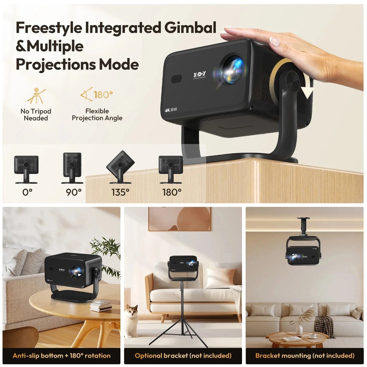 XGODY 4K Native 1080P AUTO Focus WiFi6 Android 11 Projector 500 ANSI HD Home Theater Cinema for Home