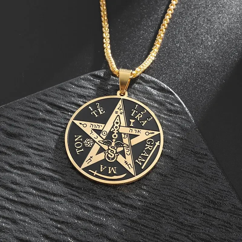 Stainless Steel 7 Archangel Seal Necklace Solomon Kabbalah Seal Pendant for Men Personality Charm Amulet Jewelry