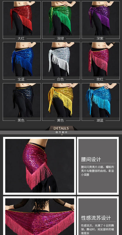 Wholesale Cheap Sexy Women Girls Sequin Triangle Shawl Hip Shawl Belly Dance Belts - AMULET RING STORE
