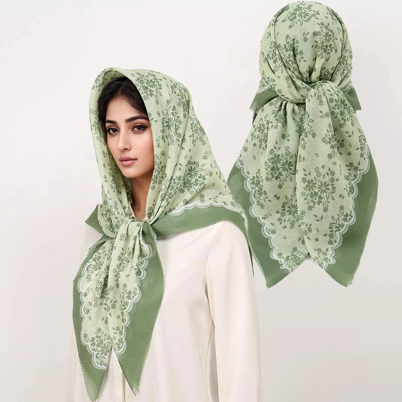 2025 New Fashion 110X110CM Printed Square Scarf for Women Muslim Headband Hijab Lady Bandana Party Accessories Scarf Hairband ﻿ - AMULET RING STORE