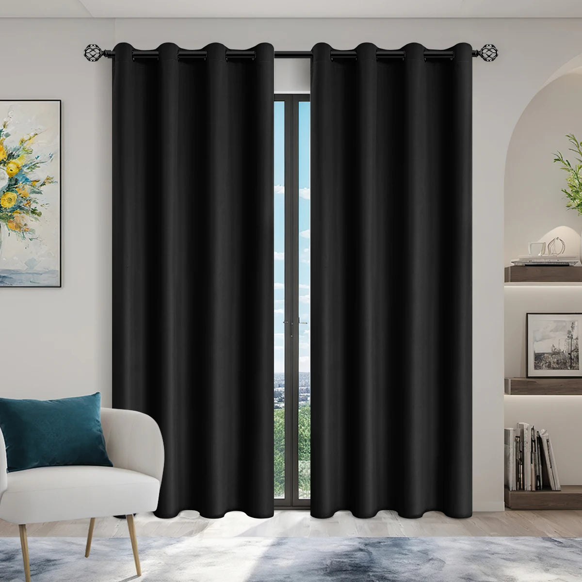 2pcs Modern 100% Blackout Curtain with Coated Lining, Curains for Bedroom, Living Room, Dining Room, Bathroom, Home Decor - AMULET RING STORE
