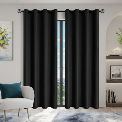 2pcs Modern 100% Blackout Curtain with Coated Lining, Curains for Bedroom, Living Room, Dining Room, Bathroom, Home Decor - AMULET RING STORE