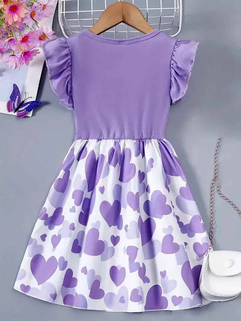 1pcs Summer New Girl's Dress Clothing Childrens Love Print Casual Dresses Princess Sweet Cute Kid's Babys Knit Clothes 100-130cm