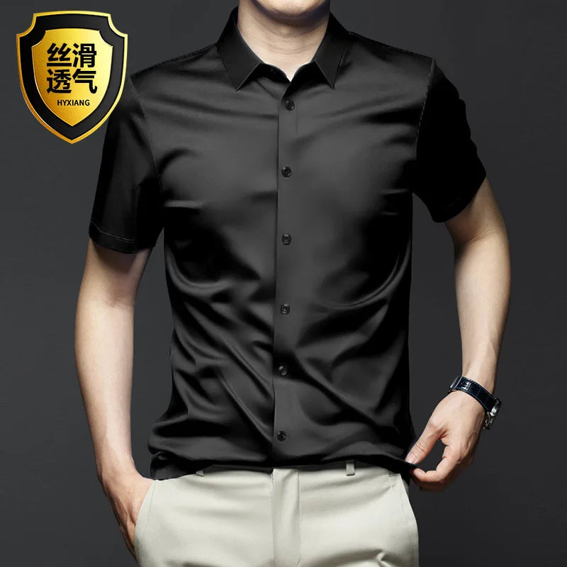 Anti-Wrinkle Men's Dress Shirt - Short Sleeve Business