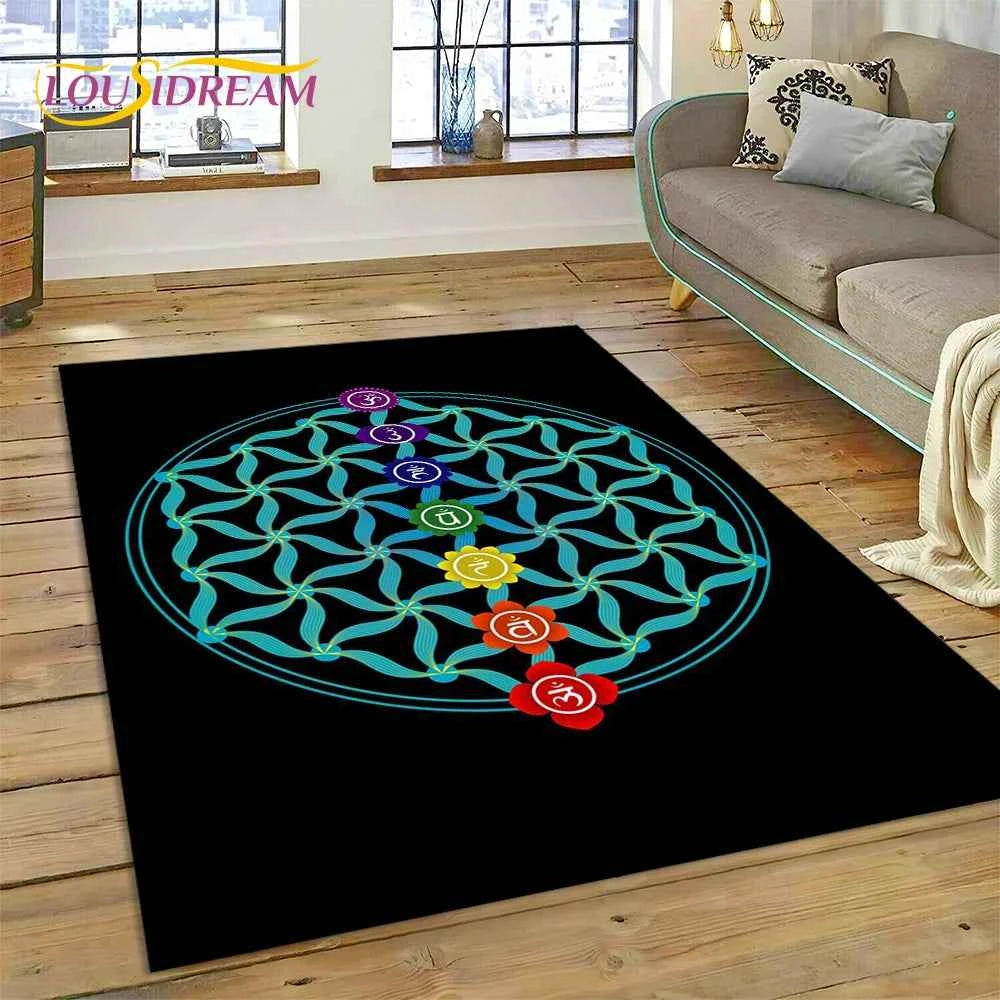 Naturalize Yoga Zen Meditation Rainbow 7 Chakra Carpet Rug for Home Living Room Bedroom Sofa Doormat Decor,Area Rug Non-slip Mat