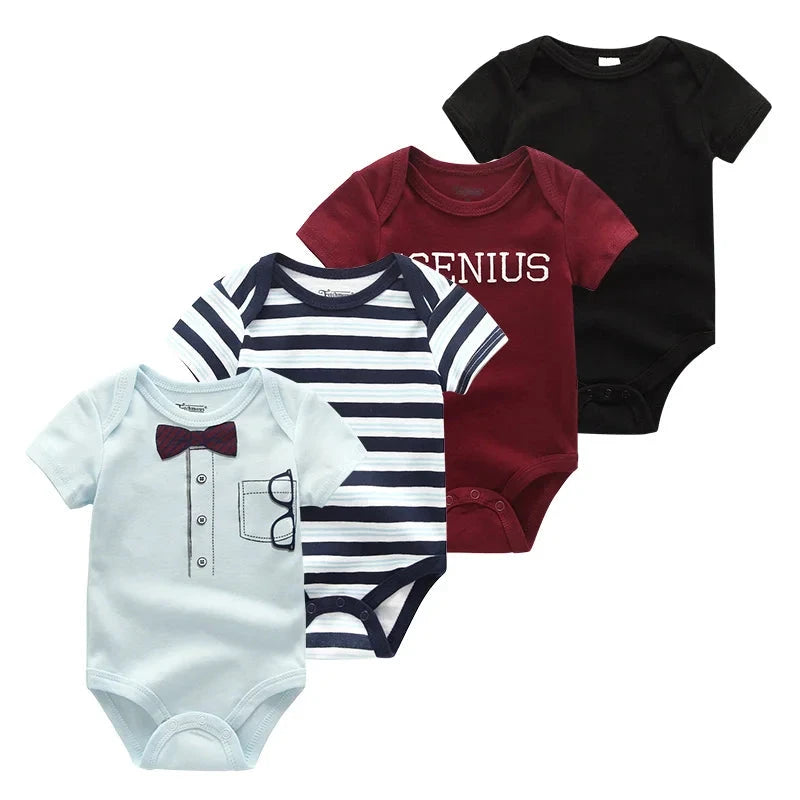 4Pieces Cotton Newborn Bodysuit Print Baby Girl Clothes 0-12M Cartoon Baby Boy Clothes Summer Short Sleeve Romper Bebes - AMULET RING STORE