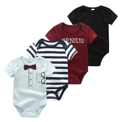 4Pieces Cotton Newborn Bodysuit Print Baby Girl Clothes 0-12M Cartoon Baby Boy Clothes Summer Short Sleeve Romper Bebes - AMULET RING STORE
